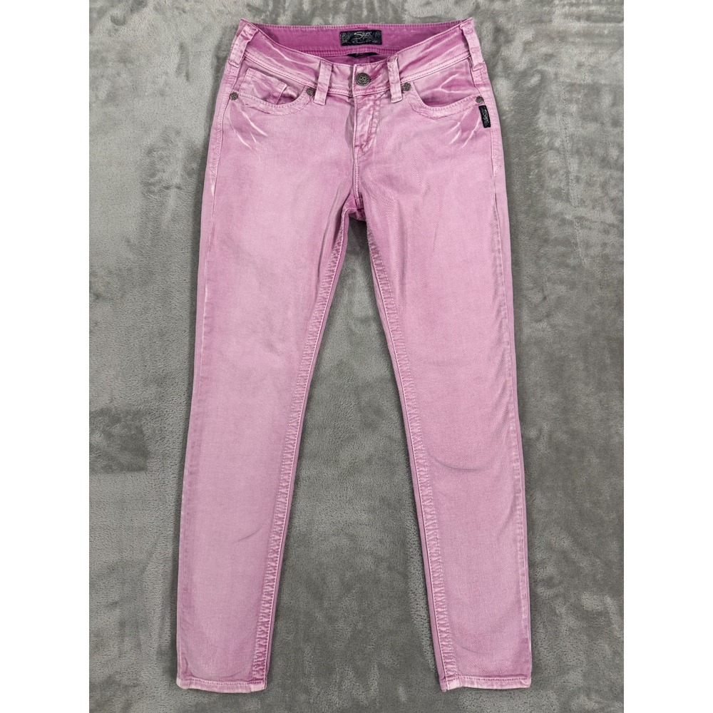 Silver Suki Skinny Jeans Womens W27 L31 Pink Curvy Stretch Mid Rise Barbiecore